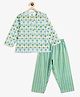 Campana 100% Cotton Woven Full Sleeves Floral Printed Shirt & Pajama Night Suit - White & Green
