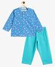 Campana 100% Cotton Woven Full Sleeves Zebra Printed Kurta & Pajama Night Suit - Blue & Green