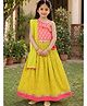 Campana 100% Cotton Woven Sleeveless Floral Printed Lehenga & Choli With Dupatta Set - Peach & Green