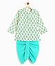 Campana 100% Cotton Woven Full Sleeves Floral Printed Kurta & Dhoti Set - White & Turquoise