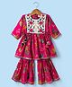 Blabber Three Fourth Sleeves Floral Embroidered & Printed Coordinating Kurti Gharara Set - Pink