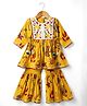 Blabber Three Fourth Sleeves Floral Embroidered & Printed Coordinating Kurti Gharara Set - Yellow