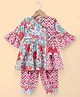 Blabber Full Sleeves Floral & Chevron Printed Kurti Patiala Set - Coral