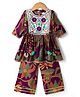 Blabber Three Fourth Sleeves Floral Printed & Embroidered Kurti & Palazzo Set - Peacock