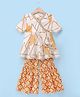 Blabber Three Fourth Sleeves Floral Printed & Gota Lace Embellished Kurti Gharara Set - Yellow