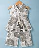 Blabber Sleeveless Floral Printed & Lace Embellished Coordinating Kurti Palazzo Set - Grey