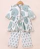 Blabber Three Fourth Sleeves Floral Printed & Gota Lace Embellished Kurti Palazzo Set - Green