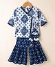 Blabber Three Fourth Sleeves Floral Motifs Printed Kurti Gharara Set - Navy Blue
