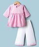 Blabber Three Fourth Sleeves Floral Motif Embroidered Kurti Palazzo Set - Pink