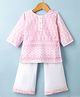 Blabber Three Fourth Sleeves Floral Embroidered & Lace Embellished Kurti Palazzo Set - Pink