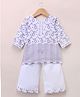 Blabber Three Fourth Sleeves Floral Embroidered & Lace Embellished Kurti Palazzo Set - Purple
