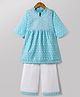 Blabber Three Fourth Sleeves Floral Motifs Embroidered Kurti Palazzo Set - Aqua Blue