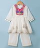 Blabber Three Fourth Sleeves Floral Embroidered & Gota Lace Embellished Kurti & Pant Set - White