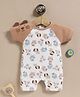 Wonderchild Interlock Woven Half Sleeves Fancy Romper with Animal Print- White & Rust