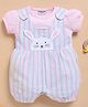 Wonderchild Interlock Woven Half Sleeves Tee With Bunny Patch & Striped Romper - White & Pink