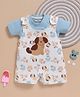 Wonderchild Interlock Woven Half Sleeves Puppy Printed T-Shirt With Romper - Cream & Light Blue