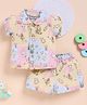 Wonderchild Interlock Knit Half Puffed Sleeve Shirt and Short Cot Set with Bunny Kitty Leaf Print - Peach