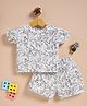 Wonderchild Interlock Knit Half Sleeves T-Shirt and Short with Hippo Giraffe Cheetah Money Parrot Doodle Print - White