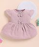 Wonderchild Interlock Woven Muslin Frock with Half Sleeves and Stars Foil Glitter Print in Pink