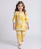 Bella Moda Cotton Woven Three Fourth Sleeves Floral Printed Lace Embellished Kurti & Pants Set - Yellow