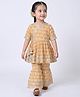Bella Moda Cotton Woven Half Sleeves Floral Printed Lace Embellished Angarakha Style Kurti & Sharara Set - Yellow