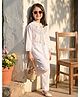 Bella Moda Cotton Woven Full Sleeves Floral Embroidered Top & Pants Set - White