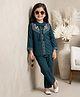 Bella Moda Cotton Woven Full Sleeves Floral Embroidered Top & Pants Set - Navy Blue