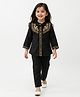 Bella Moda Cotton Woven Full Sleeves Floral Embroidered Top & Pants Set - Black