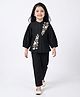 Bella Moda Cotton Woven Three Fourth Sleeves Floral Embroidered Top & Pants Set - Black