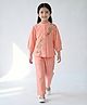 Bella Moda Cotton Woven Three Fourth Sleeves Floral Embroidered Top & Pants Set - Peach