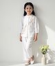 Bella Moda Cotton Woven Three Fourth Sleeves Floral Embroidered Top & Pants Set - White