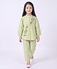 Bella Moda Cotton Woven Three Fourth Sleeves Floral Embroidered Top & Pants Set - Green