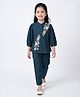 Bella Moda Cotton Woven Three Fourth Sleeves Floral Embroidered Top & Pants Set - Navy Blue