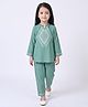 Bella Moda Cotton Woven Full Sleeves Floral & Geometric Embroidered Kurti & Pants Set - Mint