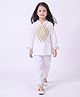 Bella Moda Cotton Woven Full Sleeves Floral & Geometric Embroidered Kurti & Pants Set - White