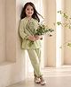 Bella Moda Cotton Woven Full Sleeves Floral & Geometric Embroidered Kurti & Pants Set - Mint