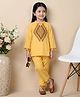 Bella Moda Cotton Woven Full Sleeves Floral & Geometric Embroidered Kurti & Pants Set - Yellow