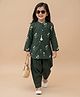 Bella Moda Cotton Woven Full Sleeves Floral Embroidered Kurti & Salwar Set - Dark Green