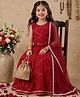 Bella Moda Cotton Woven Sleeveless Mirror Work Detailed Lehenga & Choli With Dupatta Set - Maroon