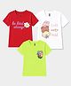FASHIONOY Cotton Knit Pack Of 3 Half Sleeves Bear & Floral Printed Tees - Red White & Neon Green