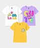 FASHIONOY Cotton Knit Pack Of 3 Half Sleeves Floral & Cute Text Printed Tees - White Yellow & Lavender