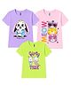 FASHIONOY Cotton Knit Pack Of 3 Half Sleeves Cat & Mermaid Printed Tees - Neon Green Pink & Lavender