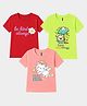 FASHIONOY Cotton Knit Pack Of 3 Half Sleeves Cat & Be Always Kind Text Printed Tees - Red Peach & Neon Green