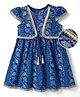 EARTHY TOUCH 100% Cotton Knit Ethnic Dress with Half Sleeves and Floral Print in Blue