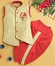 Jeet Ethnics Cotton Blend Knit Sleeveless Abstract Embroidered Kurta & Dhoti Set - Cream