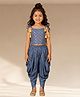 Lil' Drama Viscose Rayon Knit Sleeveless Foil Printed & Lace Embellished Top & Dhoti Set - Blue