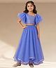 Lil' Drama Cotton Knit Half Sleeveless Abstract Embroidered Lehenga & Choli Set - Blue