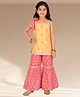 Lil' Drama Knit Sleeveless Bandhani Printed Floral Embroidered Kurti & Sharara Set - Yellow
