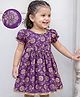 EARTHY TOUCH 100% Cotton Knit Ethnic Dress with Half Sleeves and Floral Foil Print in Purple