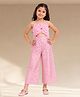 Lil' Drama Cotton Knit Sleeveless Floral Applique Detailed & Zari Embellished Jumpsuit - Pink